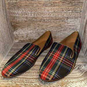 J. Crew Stewart Tartan Plaid Holiday Smoking Slippers Slip On Flat Loafers